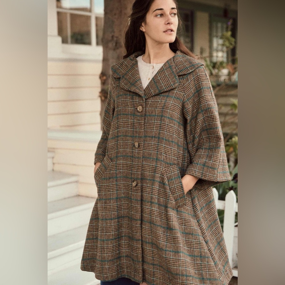 Christy Dawn brown plaid Everly swing coat